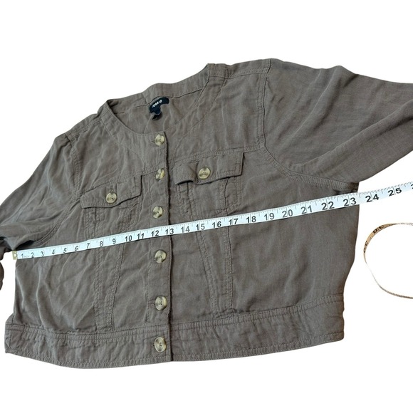 Torrid‎ Blouse Women Brown Crop Top Collarless Button Up Long Sleeve Size 3 - Picture 4 of 7